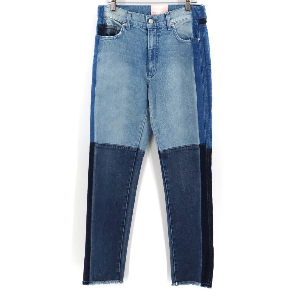 Revice Jeans Imagine Patchwork Two Tone Denim Raw Hem Ankle Stretch Size 28